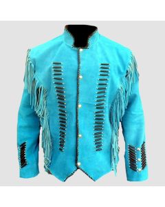 Men's Native Western Suede Jacket Fringes & Bones - Jacket Tailor
