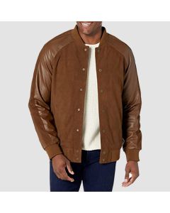 Maglio Men's Silky Suede Varsity Jacket With Contrast Sleeves - Jacket Tailor