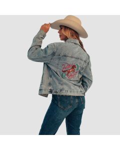 Denim Work Jacket Women Wild At Heart Embroidered Denim Jacket-Jacket Tailor
