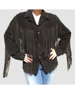 Women's SCHOTT Vintage Jacket Western Fringe Black Suede Leather - Jacket Tailor