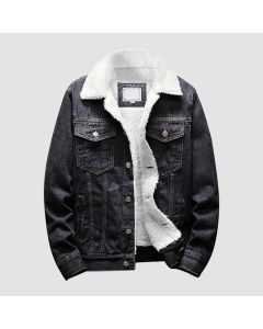 Black Denim Jacket Outfit sherpa Fleece Lined Thicken Denim Jean Trucker Jacket Coats-Jacket Tailor