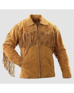 Men Suede Western Cowboy Leather Jacket With fringe - Jacket Tailor