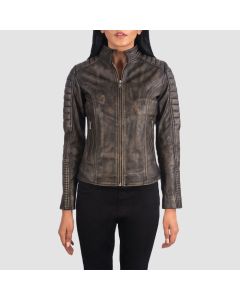 Adalyn Quilted Distressed Brown Leather Biker Jacket