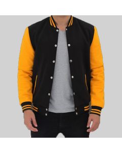 Men's Baseball Style Black and Yellow Varsity Jacket - Jacket Tailor