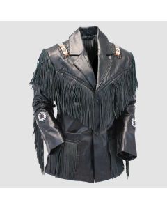 Black Leather Fringes Jacket with Western Style - Jacket Tailor