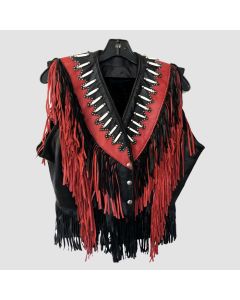 Women's Fringe Bone n Bead Leather Vest - Jacket Tailor