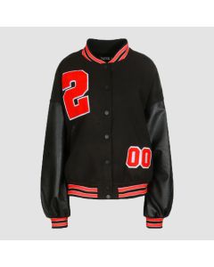 Petite Pu Sleeve Oversized Varsity Jacket - Jacket Tailor