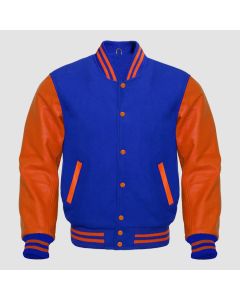 Wool Letterman Boys College Varsity Bomber Jacket Royal & orange - Jacket Tailor