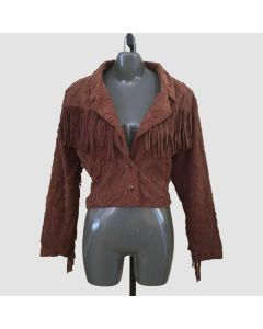 Vintage Western Fringed Jacket Cropped Low Plunge Neck - Jacket Tailor