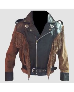 Men's Western Cowboy Biker Cow & Suede Leather Jacket Fringes - Jacket Tailor