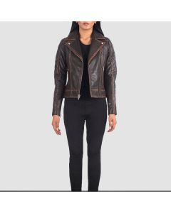 Carolyn Quilted Vintage Brown Biker Jacket