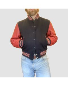 Vintage Men's Golden Bear Varsity Baseball Jacket Black And Red - Jacket Tailor