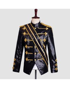 Men's Sequin Uniform MJ Dance Wear Glitter Black Michael Jackson