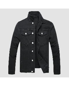 Black Denim Jacket With Silver Snap Buttons Stylish- Jacket Tailor
