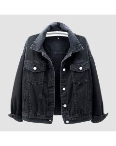 Denim.jacket Woman Cotton Button Closed Long Sleeve Solid Color Jacket With Pockets-Jacket Tailor