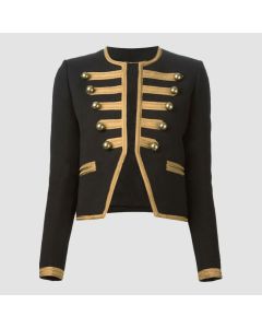 Gothic Style Black Cropped Officer Jacket For Womens - Front