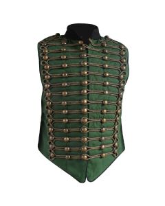 Green Military Black Piping Golden Braid Parade Vest - Front