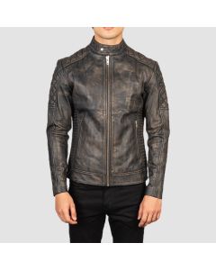 Fernando Quilted Distressed Brown Leather Biker Jacket