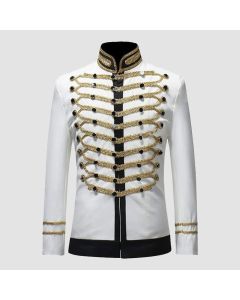 Men White Suits Notched Lapel Wedding Party Cotton Dinner Vintage Jacket - Front