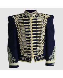 Military Steampunk Medium Nave Blue Wool Jacket - Front