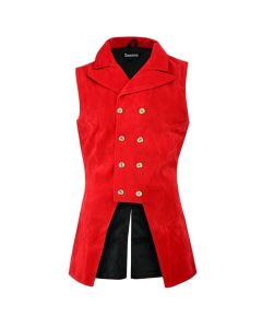 Men's Double Breasted Govern Vest Waistcoat VTG Brocade Gothic Steampunk Red