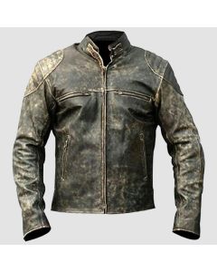 Mens Antique Retro Biker Distressed Leather Jacket