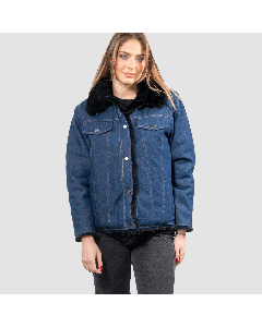 Women Denim Jacket Blue Denim And Black Mink Fur Reversible Jacket-Jacket Tailor