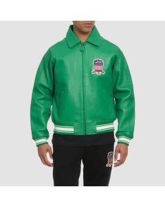 Icon Jacket In Green Color USA Edition Jacket, Military Bomber Leather Jacket
