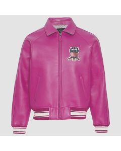 Avirex USA Edition Icon Jacket In Berry Pink Colour Men's Bomber Jacket Original Leather Jacket