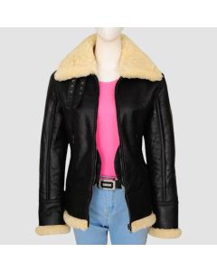 Women's Black Shearling Bomber Leather Jacket