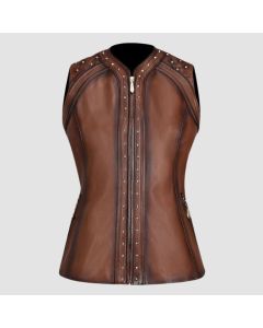 Womens Shoulder pads brown leather vest