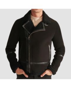 Men B3 Sheepskin Shearling Aviator Leather Bomber Jacket