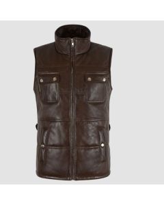 Women's Quilted Padded Brown Leather Vest by SCIN