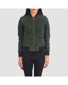 Bliss Green Suede Bomber Jacket