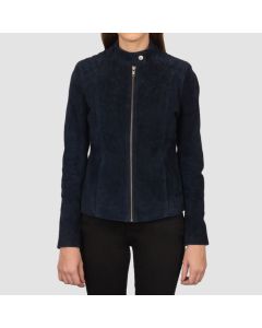 Kelsee Navy Blue Suede Biker Jacket
