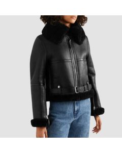 Women's Aviator Cropped Shearling Leather Jacket