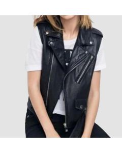 Womens Black Biker Leather Vest