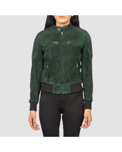 Green Suede Bomber Jacket