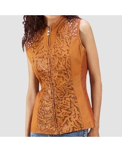 Womens Sheepskin Tan Dye Leather Vest