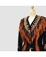 Black Studded Fringe Leather Jacket Western Cowboy Girls - Jacket Tailor