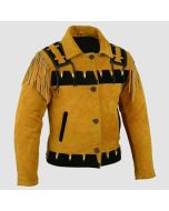 Golden Brown Suede Western Cowboy Leather Jacket With Fringe - Jacket Tailor