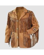 Men Suede Western Style Cowboy Leather Jacket With Fringe - Jacket Tailor