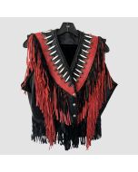 Women's Fringe Bone n Bead Leather Vest - Jacket Tailor