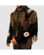 Native American Western Style Suede Leather Fringes Beads Jacket - Jacket Tailor