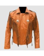 Men's Western Wear Cowhide Leather Jacket Fringe Native - Jacket Tailor