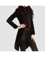 Halloween Ladies Velvet Long Tail Coat Black Gothic Steampunk Military Coat