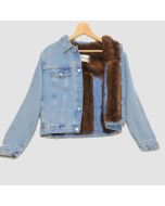 Denim Jacket of USA Flag Embroidery With Full Fur- Jacket Tailor