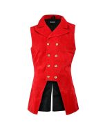 Men's Double Breasted Govern Vest Waistcoat VTG Brocade Gothic Steampunk Red